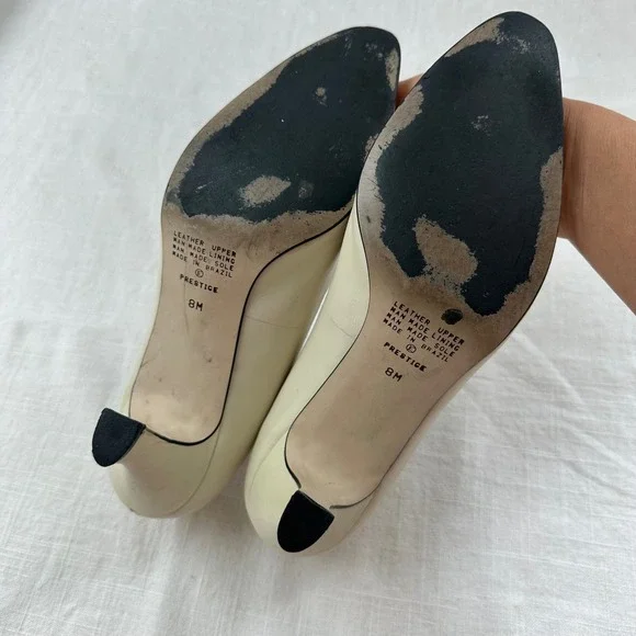 Nine West Vintage Ivory Leather Pointed Toe Heel Pumps Classic Shoes 90s - Picture 11 of 12